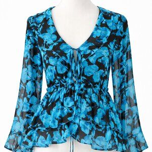 NWT I.N.C. International Concepts Women's Printed Ruffle-Collar Top,